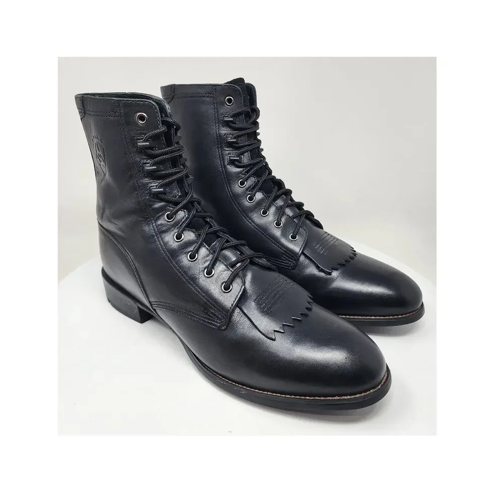 Ariat Heritage Western Lacer II Boots Men 11D Black Leather Roper Toe 32501 EUC